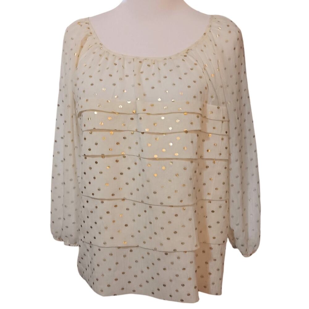 Y2K Fairycore Peasant Top Boho Blouse S Pleats Butter Yellow‎ Gold Dots Flowy